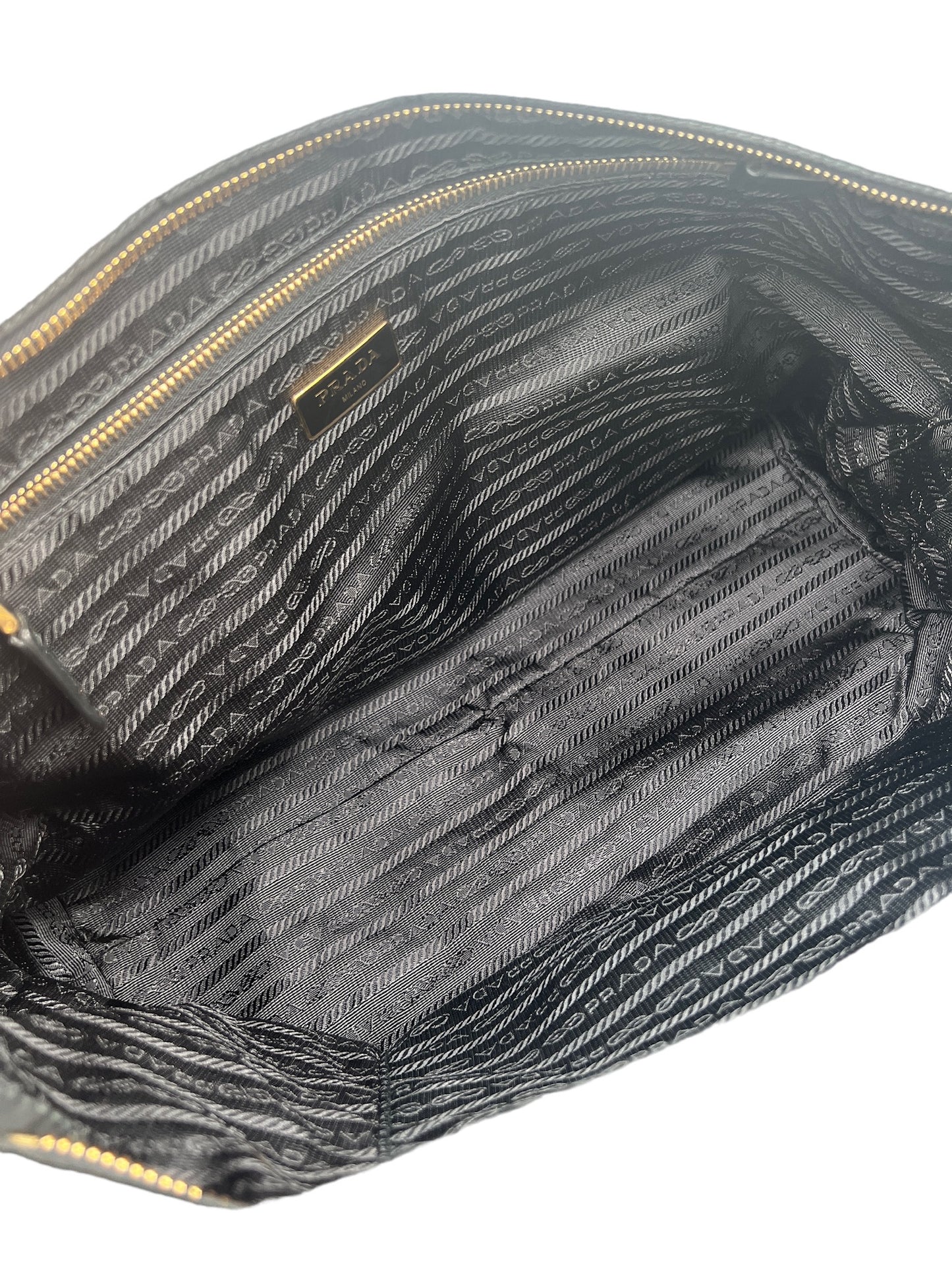 PRADA - Robot Black Dark Yellow Nylon Leather Hardware Shoulder Bag
