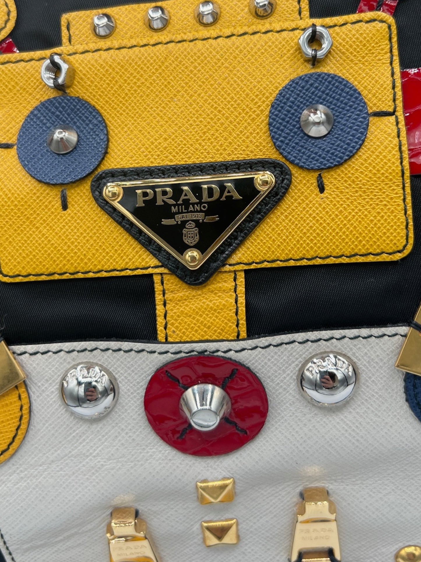 PRADA - Robot Black Dark Yellow Nylon Leather Hardware Shoulder Bag