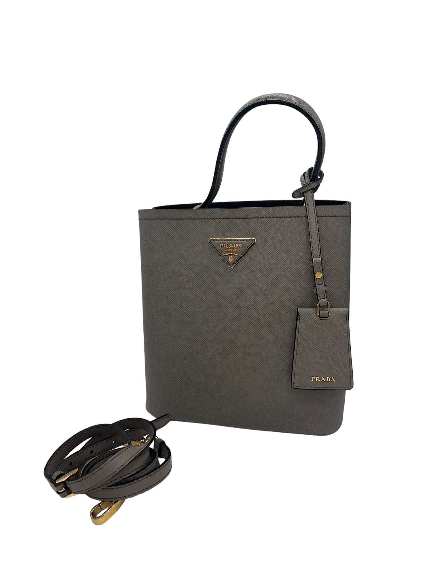 PRADA - Panier Leather Gray Saffiano Handbag