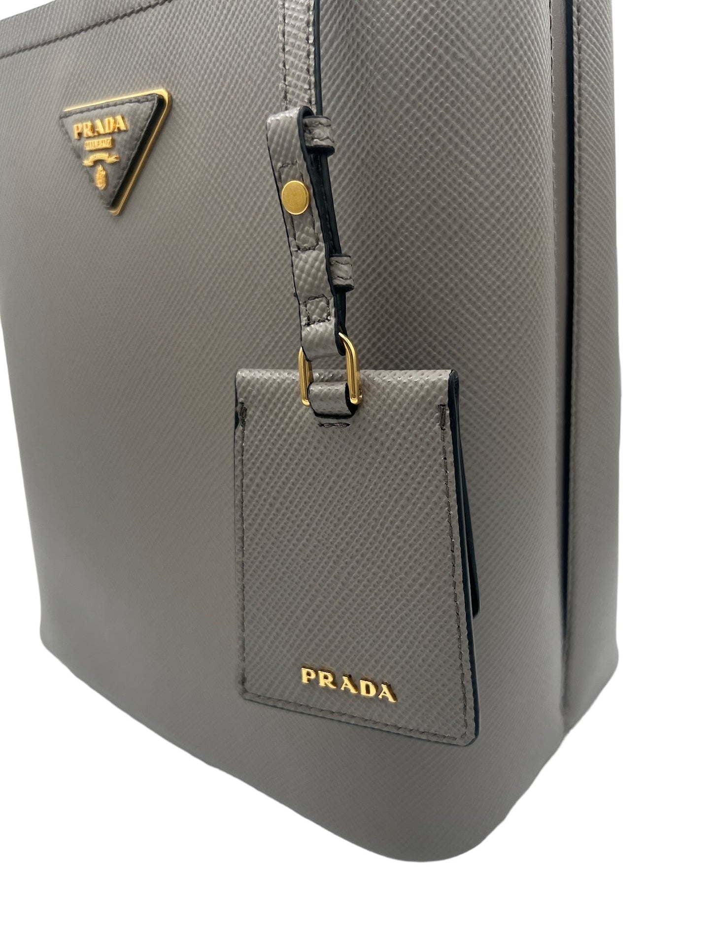 PRADA - Panier Leather Gray Saffiano Handbag