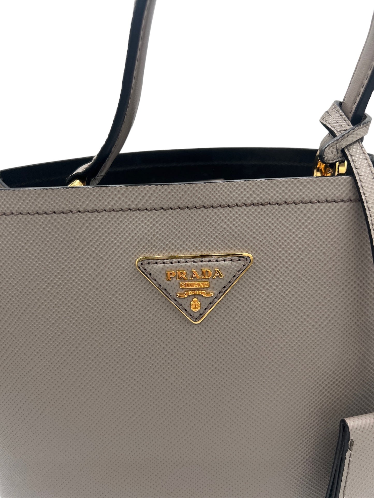 PRADA - Panier Leather Gray Saffiano Handbag