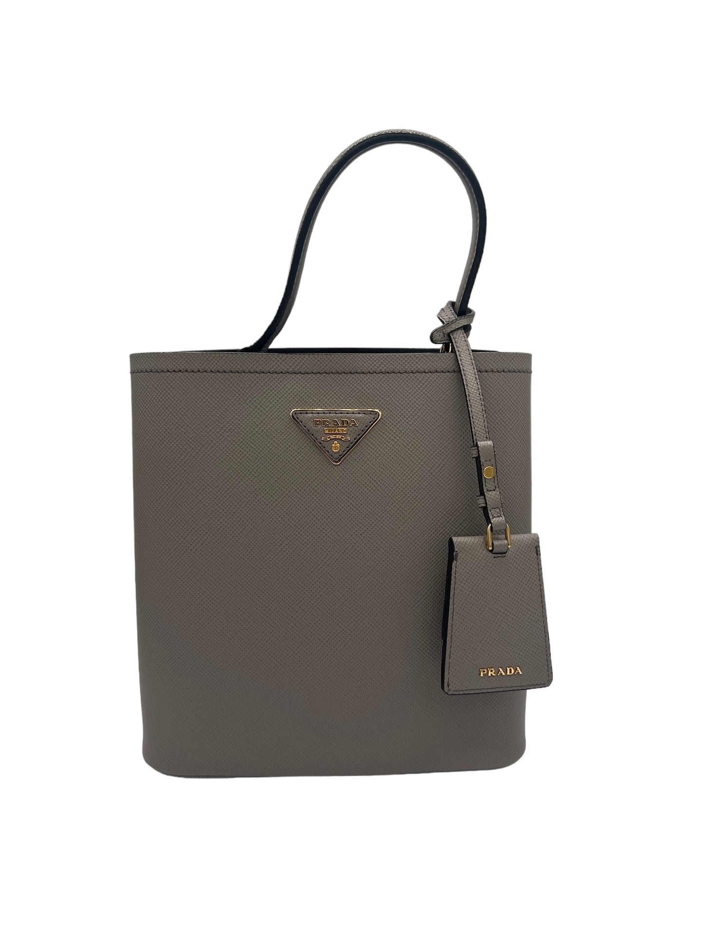 PRADA - Panier Leather Gray Saffiano Handbag