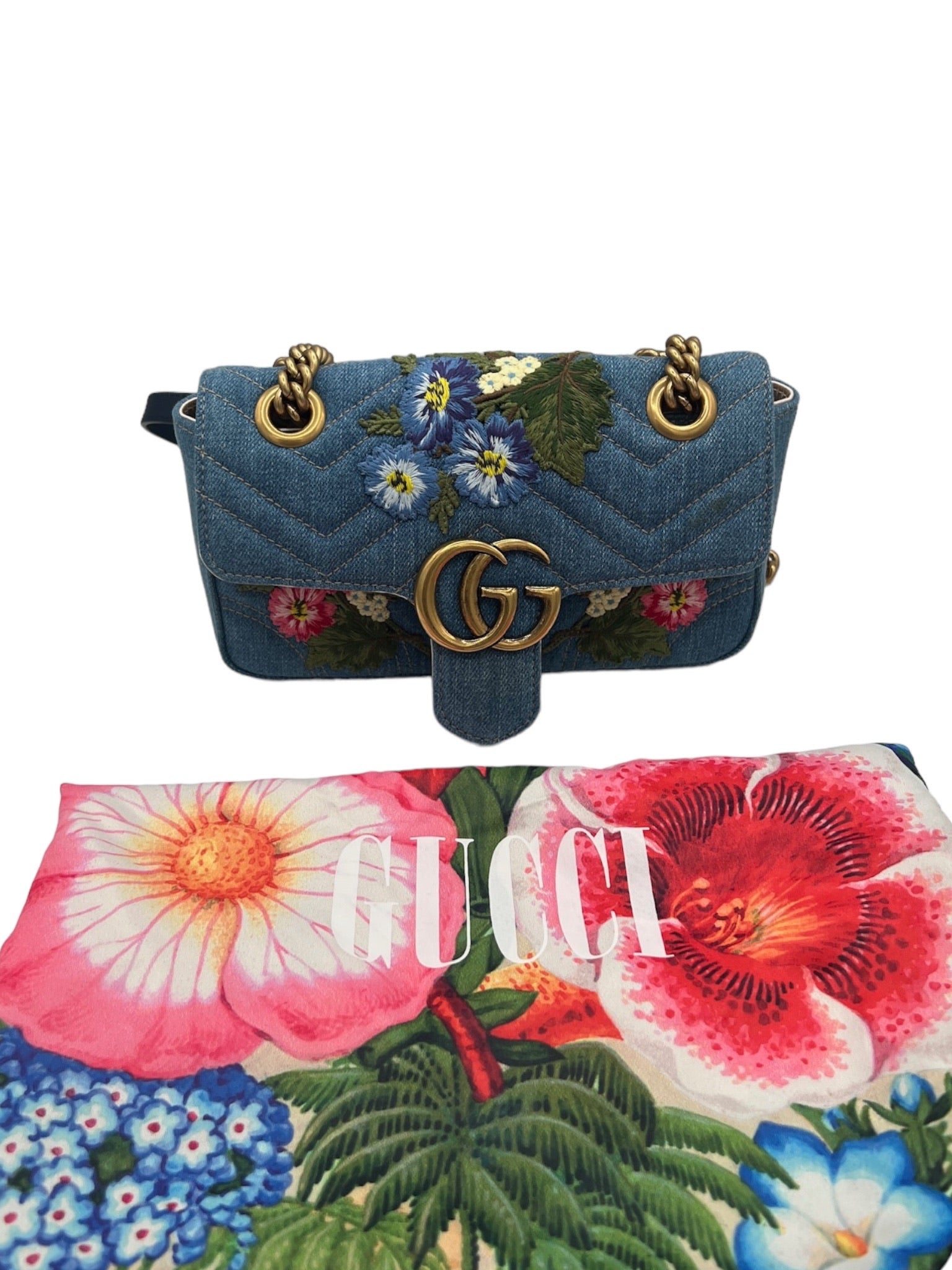 GUCCI - Bolso de hombro de mezclilla multicolor GG Marmont