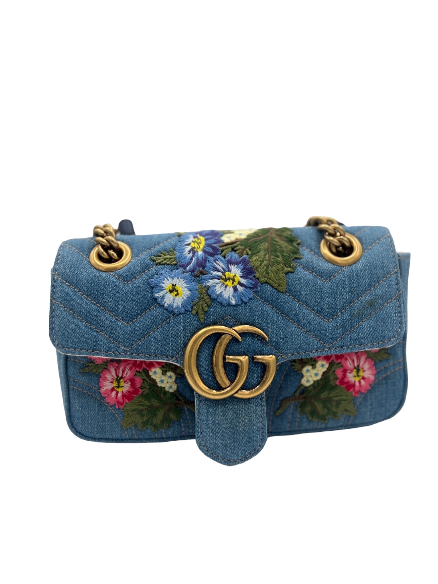 GUCCI - Bolso de hombro de mezclilla multicolor GG Marmont