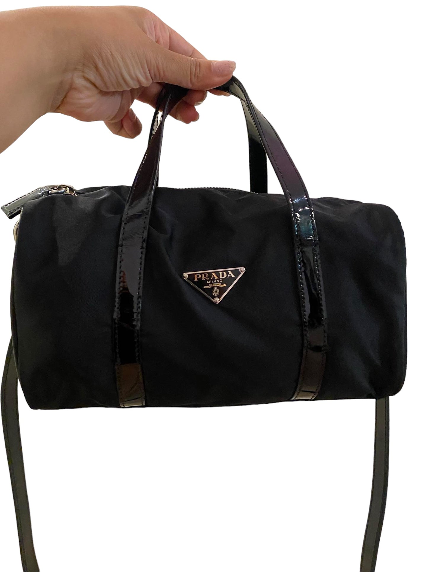 PRADA - Black Nylon Tessuto Small Boston Bag