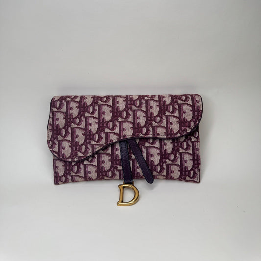 PRE-OWNED Burgundy Oblique Jacquard Wallet on Chain Crossbody Bag