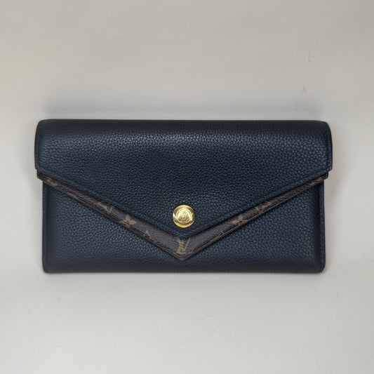 PRE-OWNED LV Double V Wallet Leather with Monogram Canvas&nbsp;