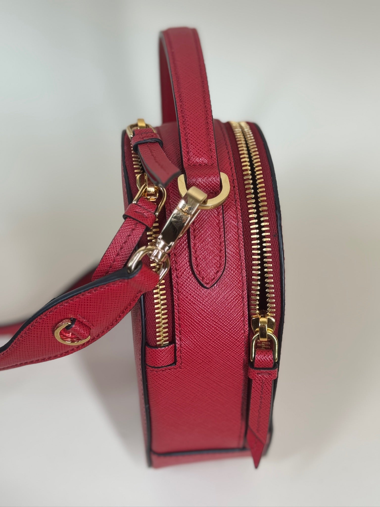 PRE-OWNED Red Saffiano Odette Heart Crossbody Bag