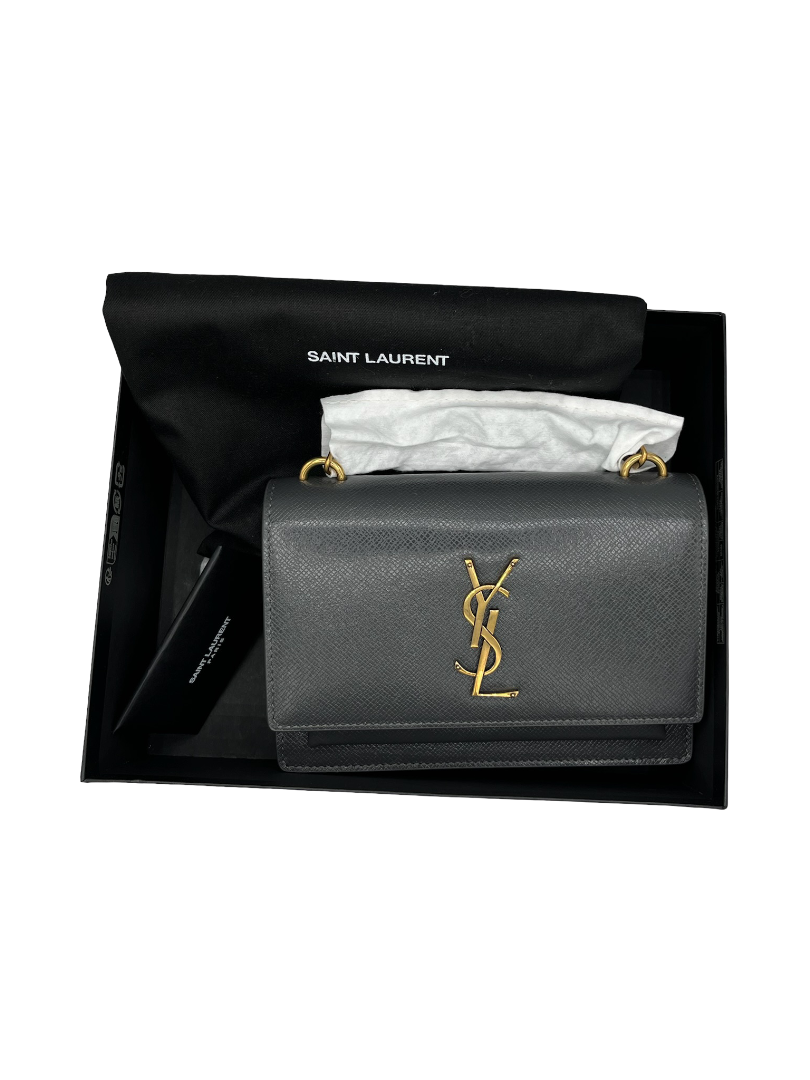 SAINT LAURENT - Sunset Chain Wallet in Coated Bark Leather