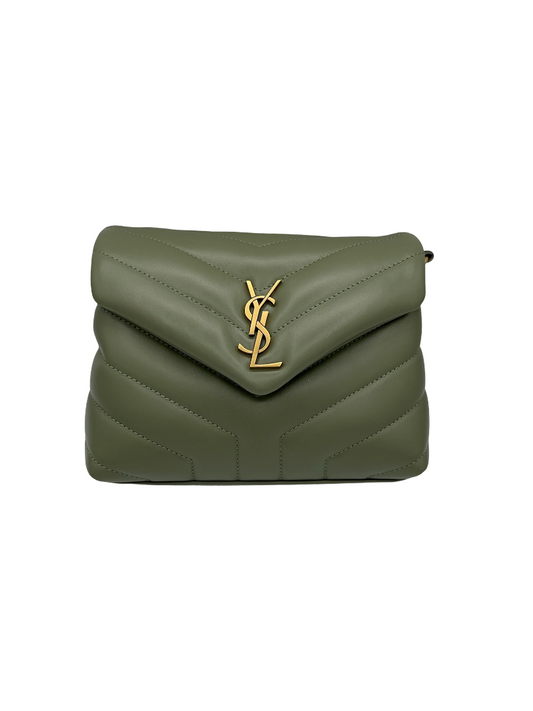 SAINT LAURENT- Green Calfskin Quilted Monogram Toy Loulou Satchel