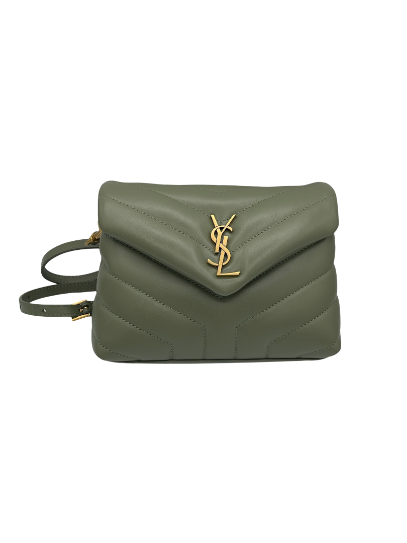 SAINT LAURENT- Green Calfskin Quilted Monogram Toy Loulou Satchel