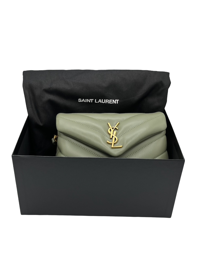 SAINT LAURENT- Green Calfskin Quilted Monogram Toy Loulou Satchel