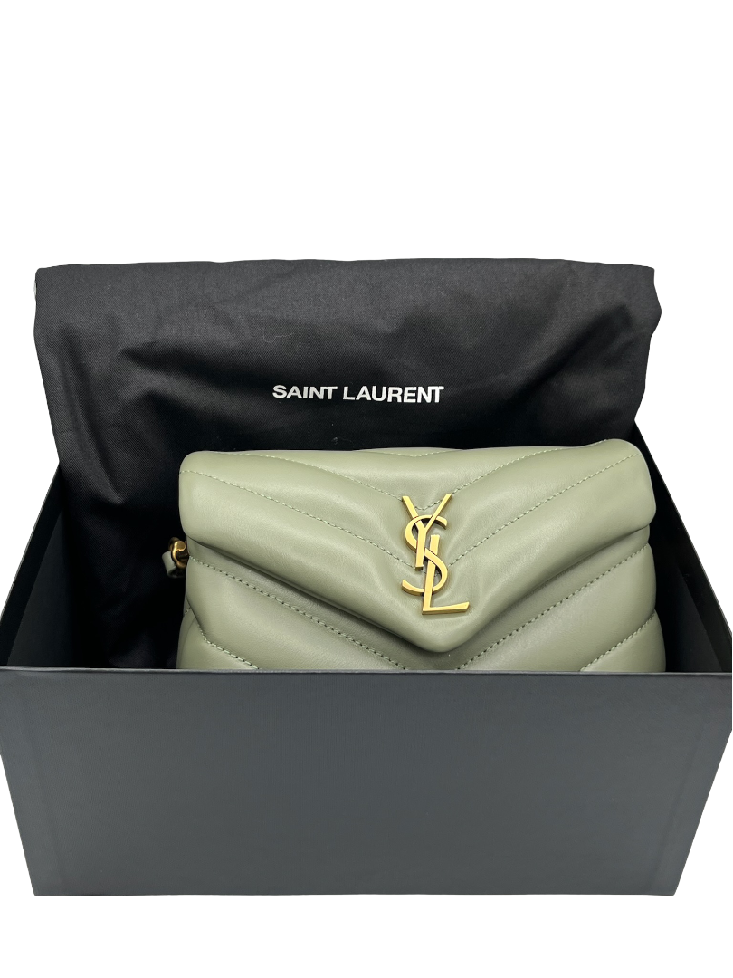 SAINT LAURENT- Green Calfskin Quilted Monogram Toy Loulou Satchel