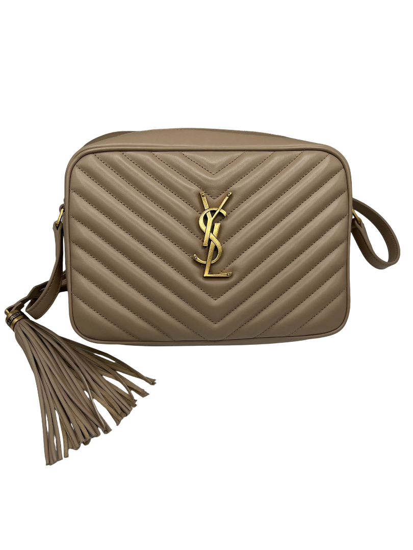 SAINT LAURENT - Beige Lou Camera Bag Matelasse Chevron Leather