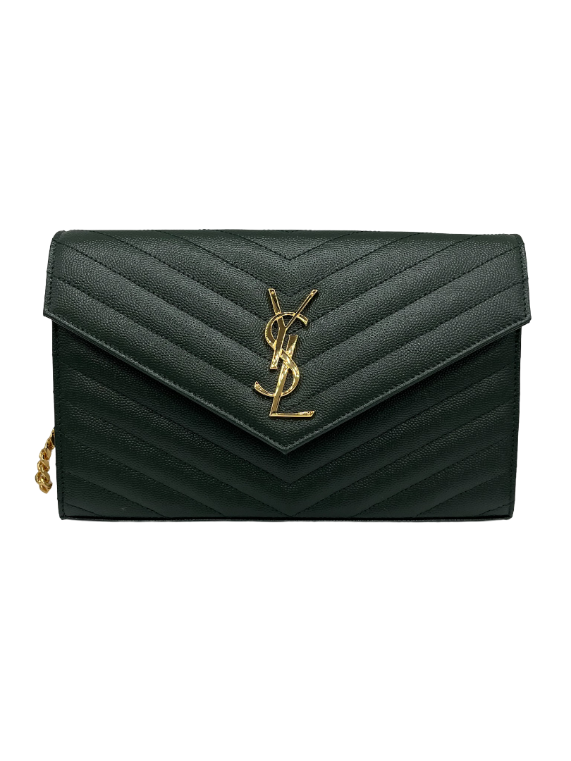 SAINT LAURENT - Green Envelope WOC Grain de Poudre Leather