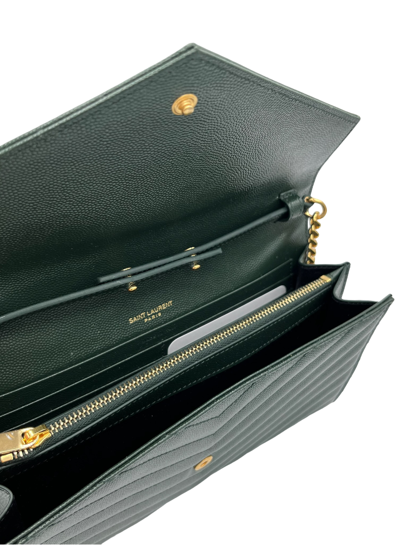 SAINT LAURENT - Green Envelope WOC Grain de Poudre Leather