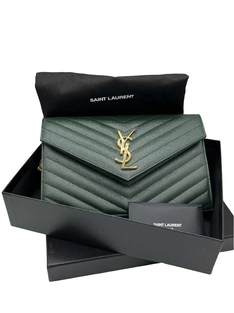 SAINT LAURENT - Green Envelope WOC Grain de Poudre Leather