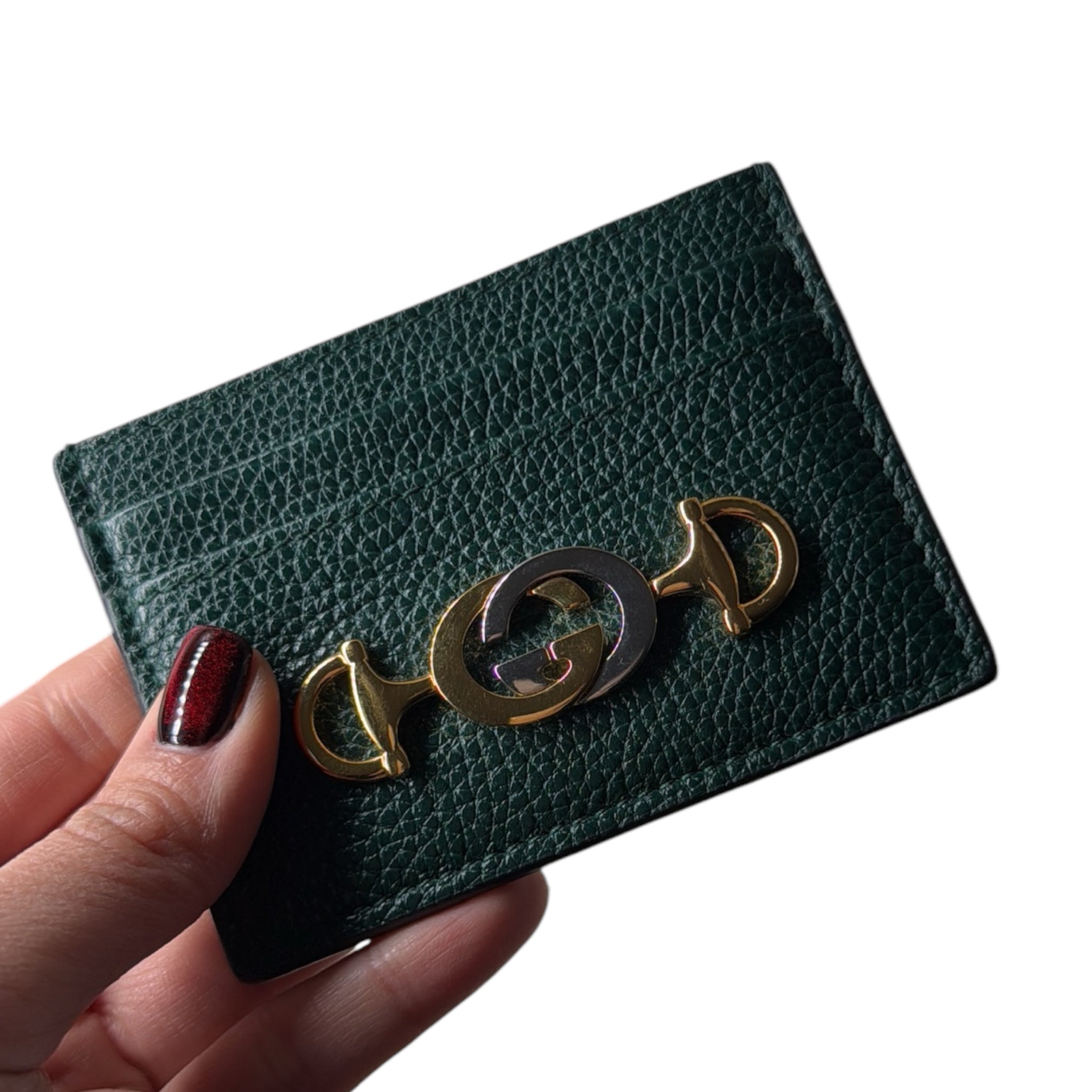 Estuche para tarjetas Zumi de cuero verde GG USADO