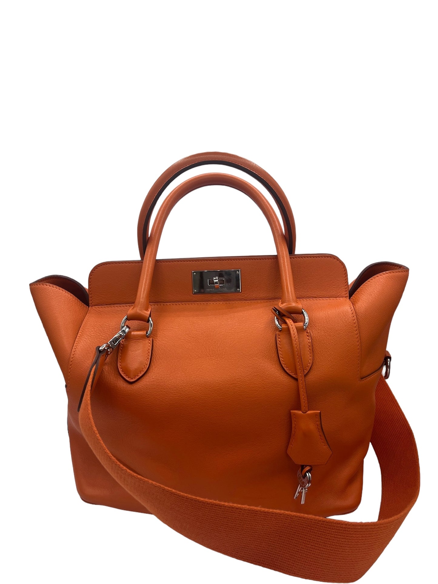 HERMES - Orange Toolbox 26 Feu Veau Crossbody Bag