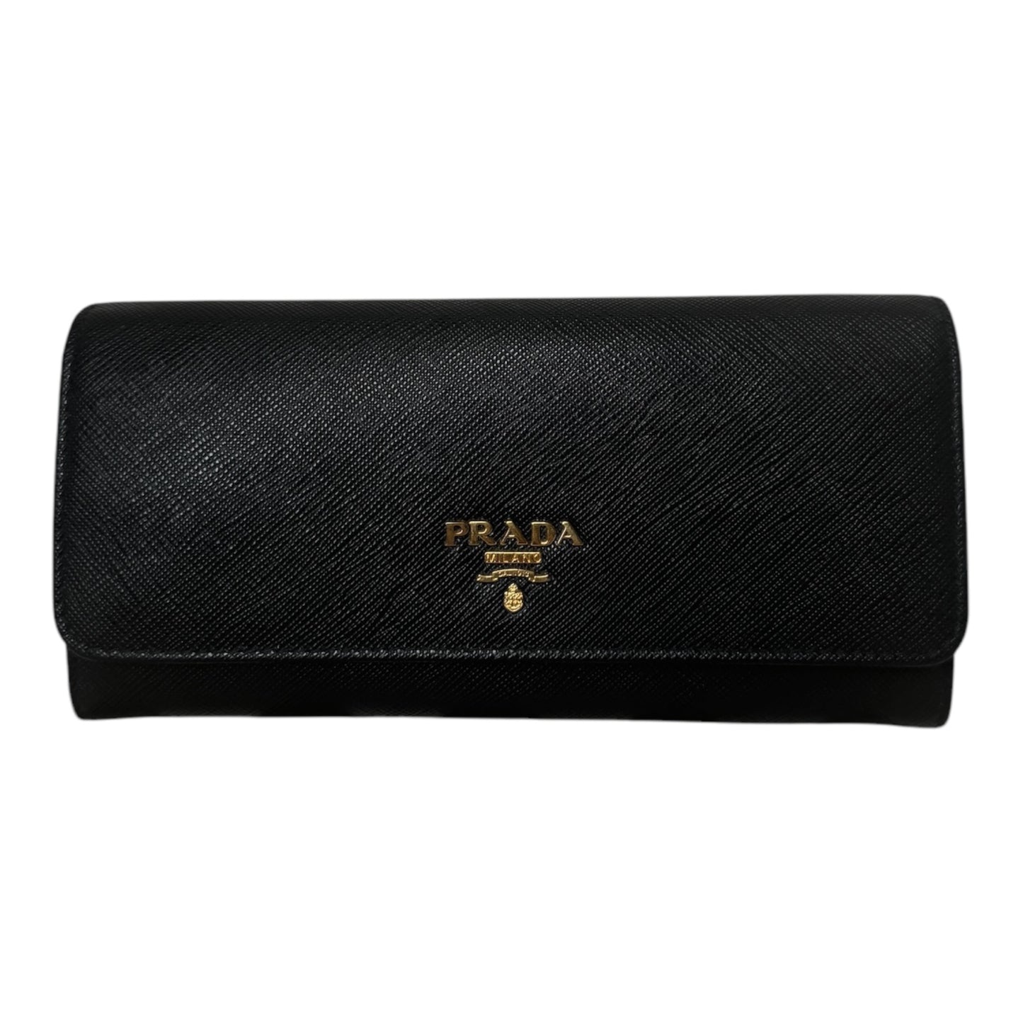 PRE-OWNED Black Saffiano Leather Long Wallet