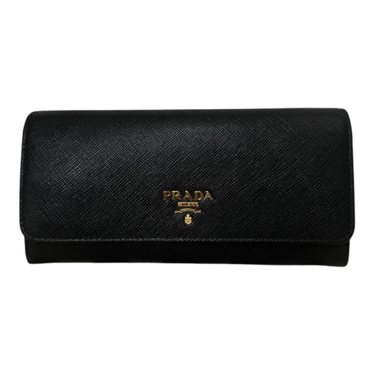 PRE-OWNED Black Saffiano Leather Long Wallet