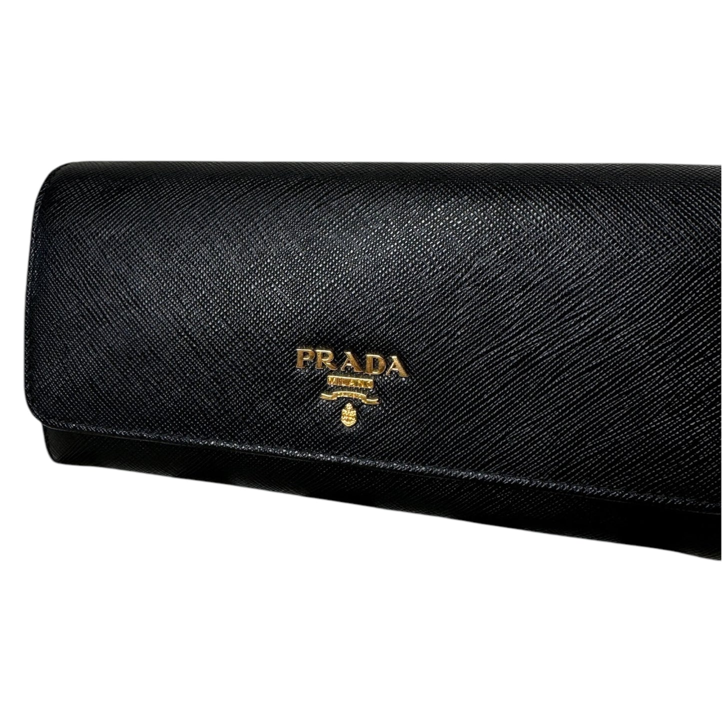 PRE-OWNED Black Saffiano Leather Long Wallet