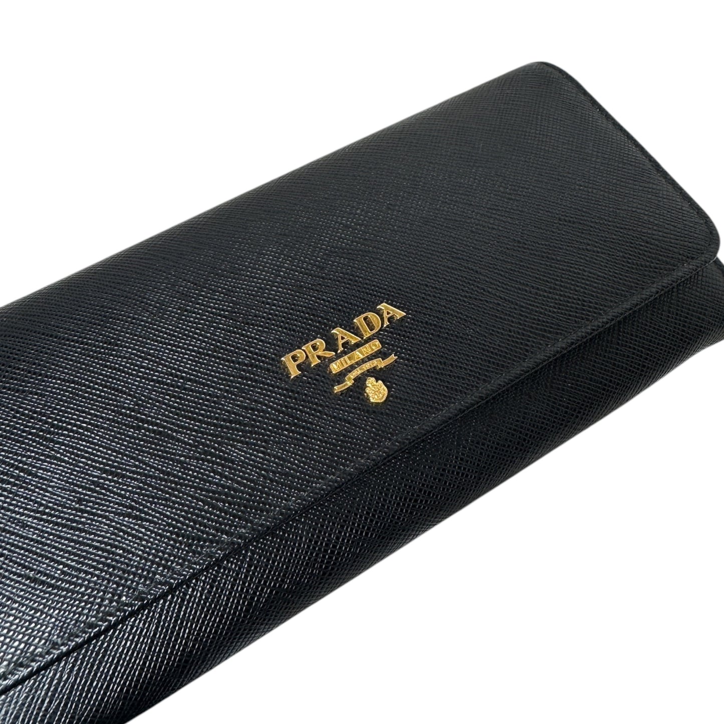 PRE-OWNED Black Saffiano Leather Long Wallet