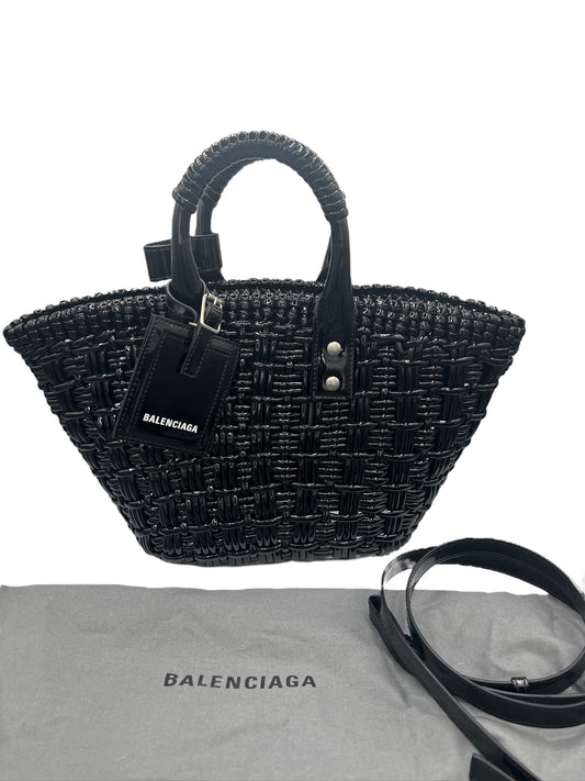 BALENCIAGA - Black Bolyurethane Polyester Cotton Bistro XS Basket Tote Bag