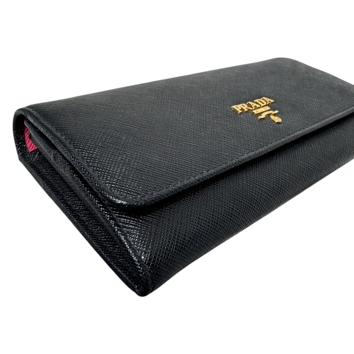 PRE-OWNED Black Saffiano Leather Long Wallet