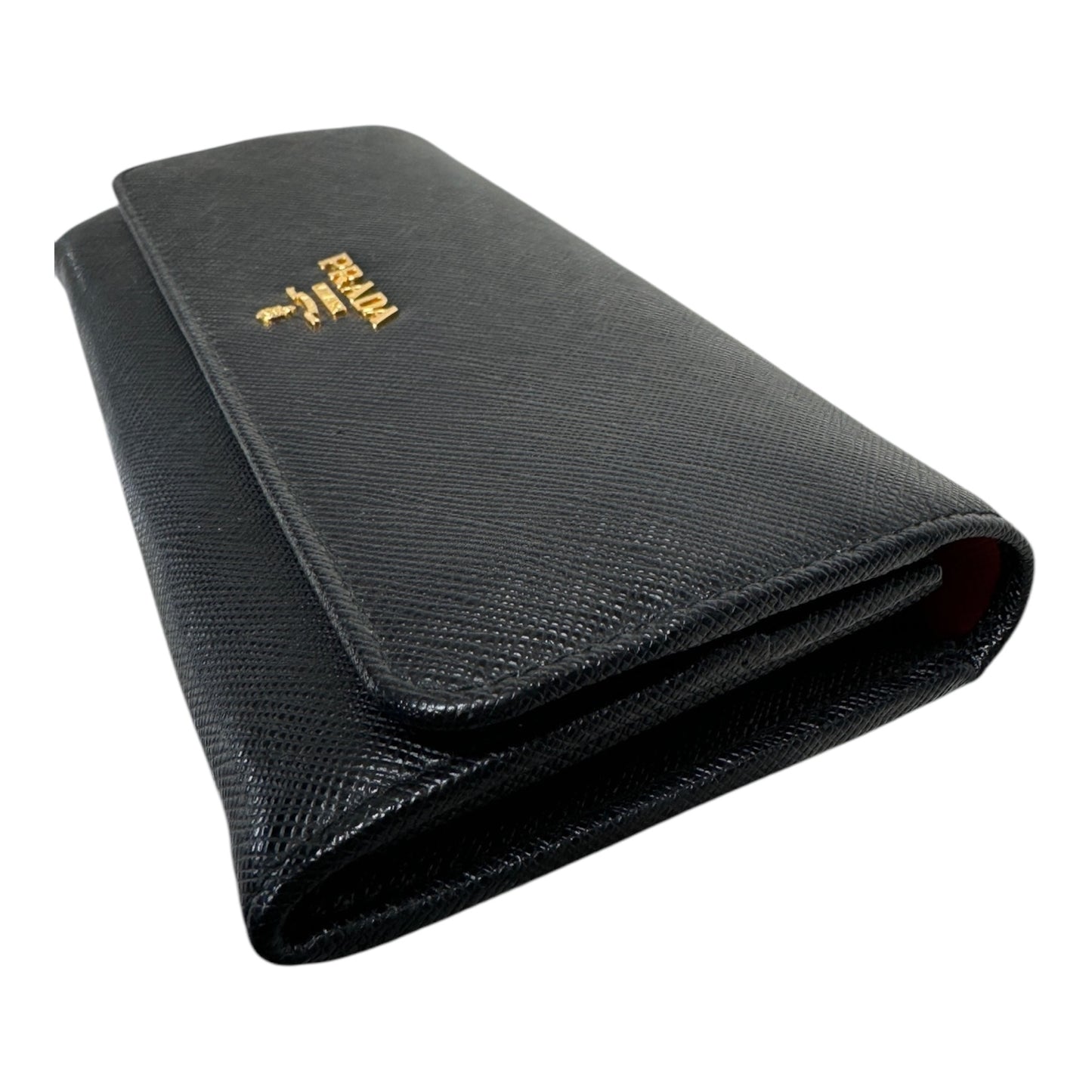 PRE-OWNED Black Saffiano Leather Long Wallet