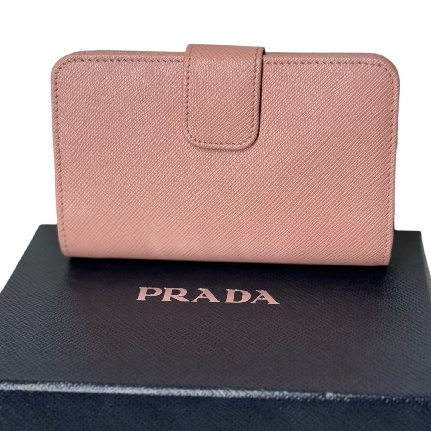 PRE-OWNED Pink Saffiano Leather Short Wallet