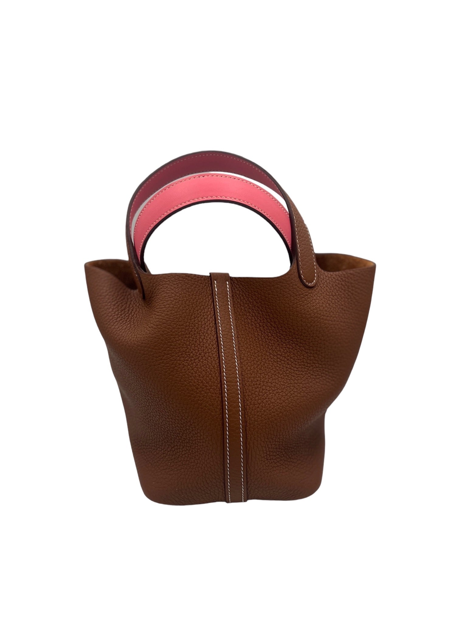HERMES - Bolso Picotin Lock Ecrat Gold Rose Azalee Taurillon Clemence PM