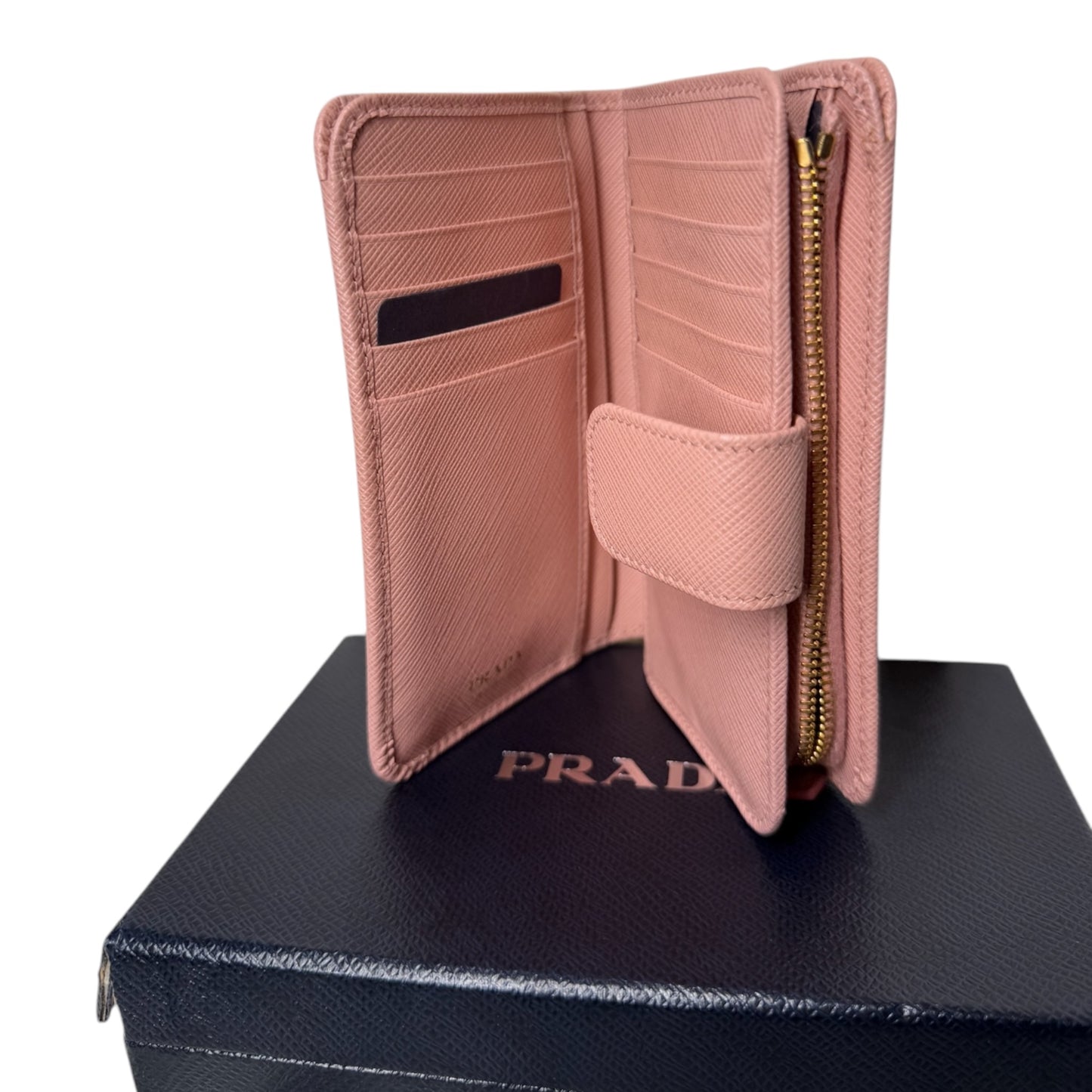 PRE-OWNED Pink Saffiano Leather Short Wallet