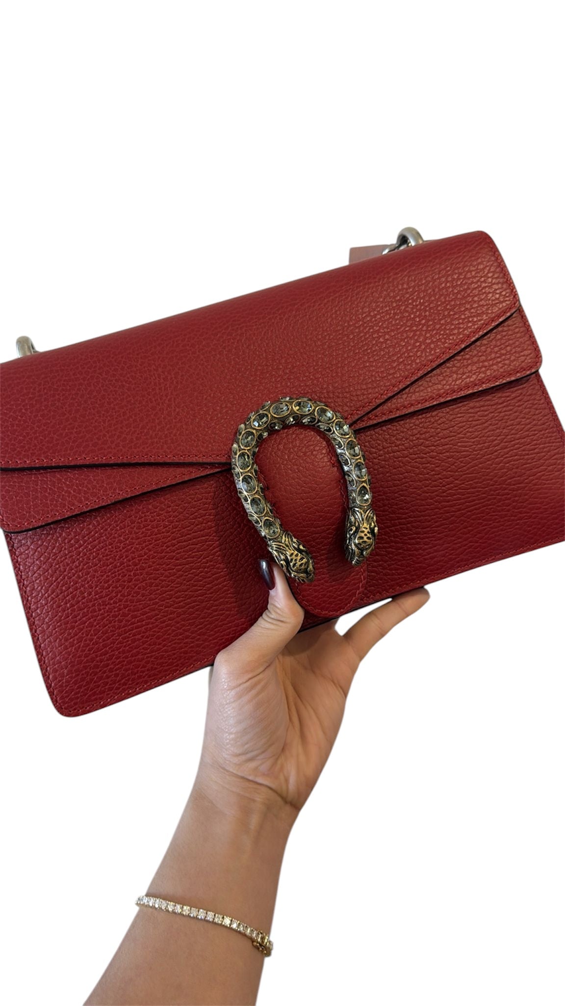 Bolso de hombro pequeño de piel roja GG Dionysus de segunda mano