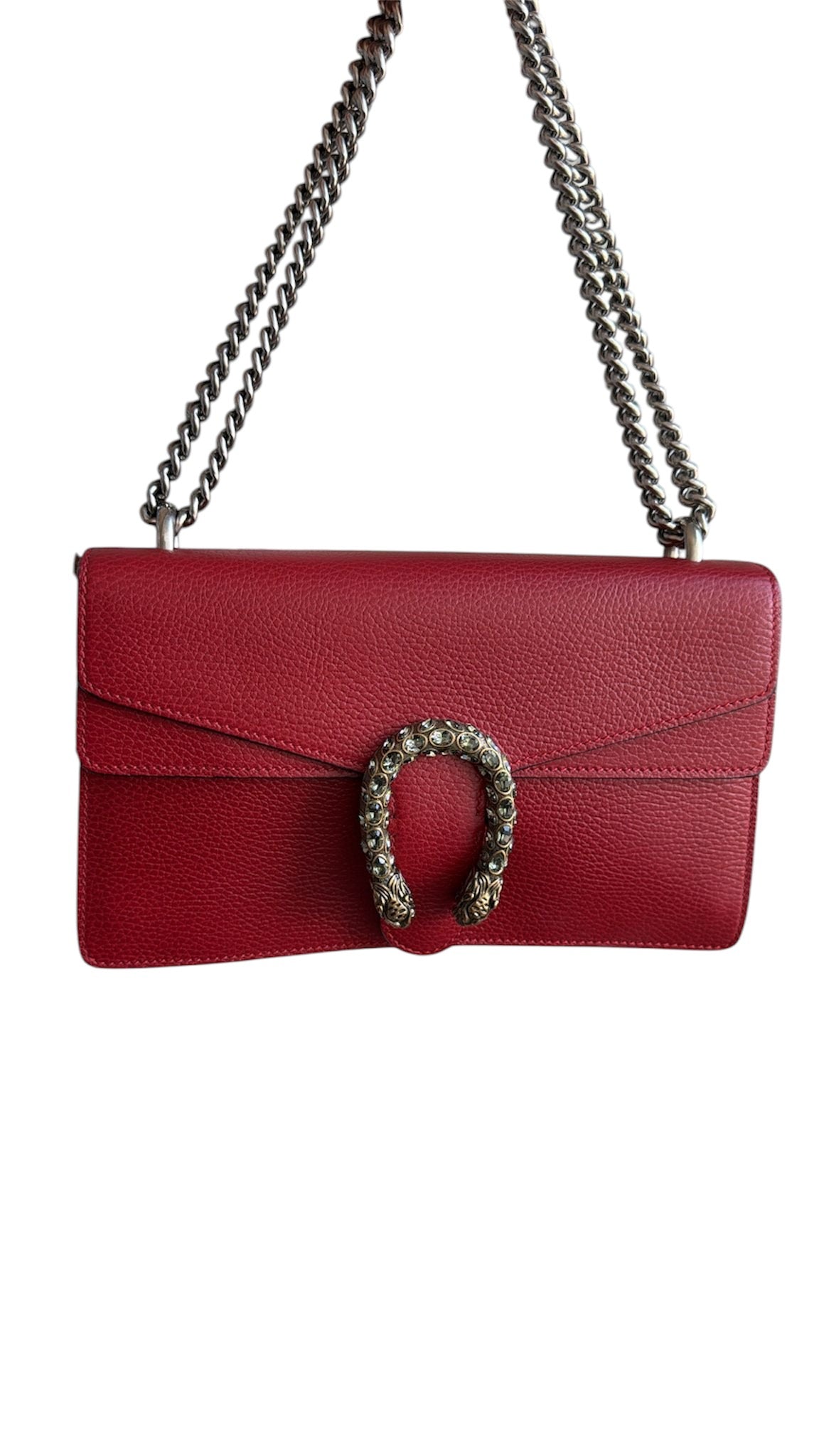 Bolso de hombro pequeño de piel roja GG Dionysus de segunda mano