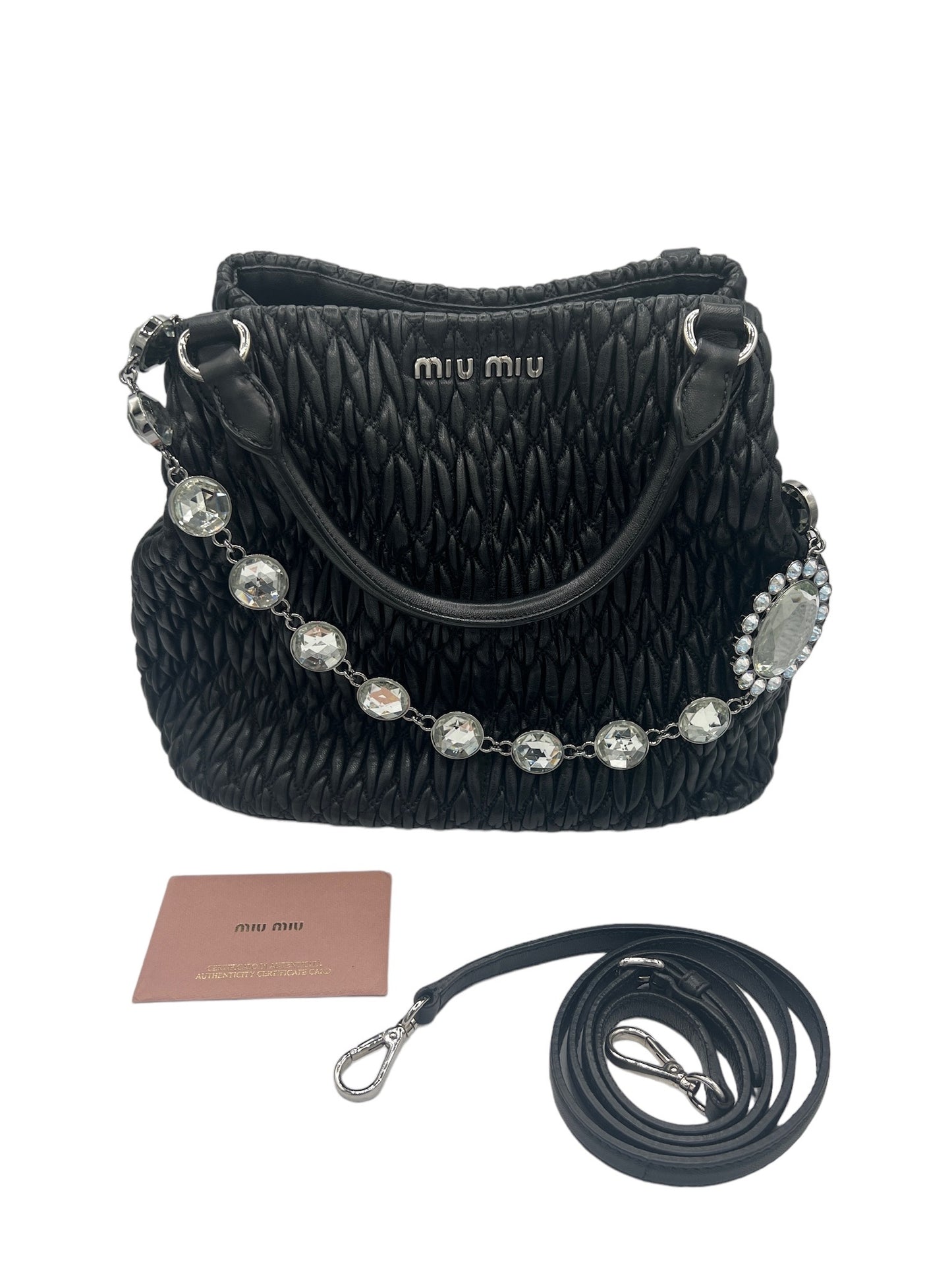 MIU MIU - Nappa Crystal Black Quilted Leather Handbag