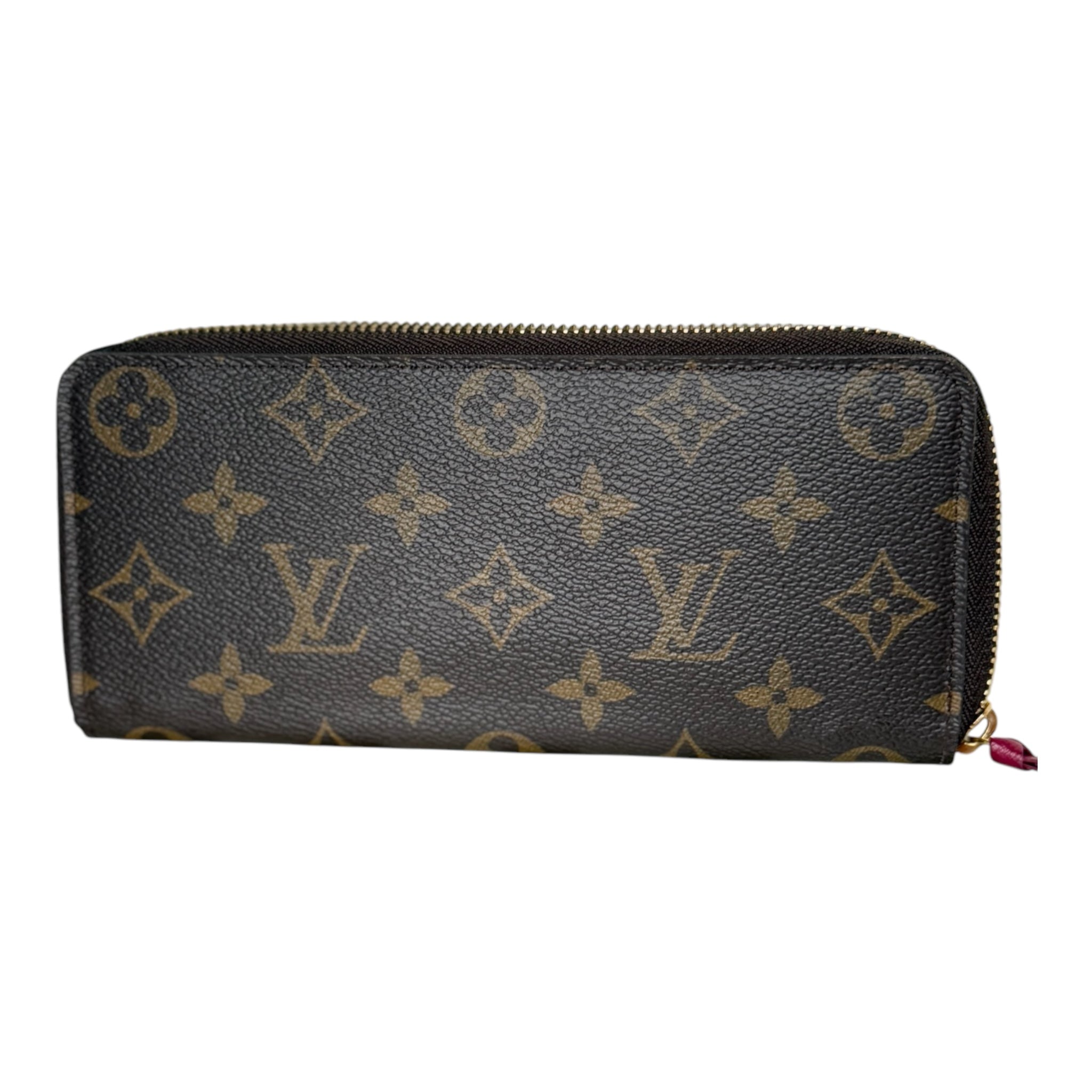 PRE-OWNED LV Brown Monogram Canvas Fuchsia Clemence Wallet