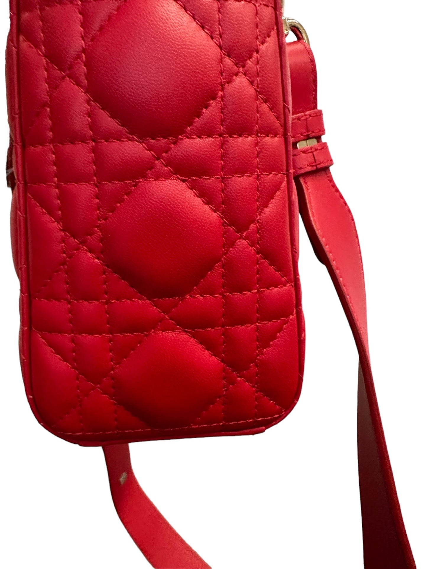 DIOR - Lady Dior Red Cannage Quilted Lambskin Small Amour