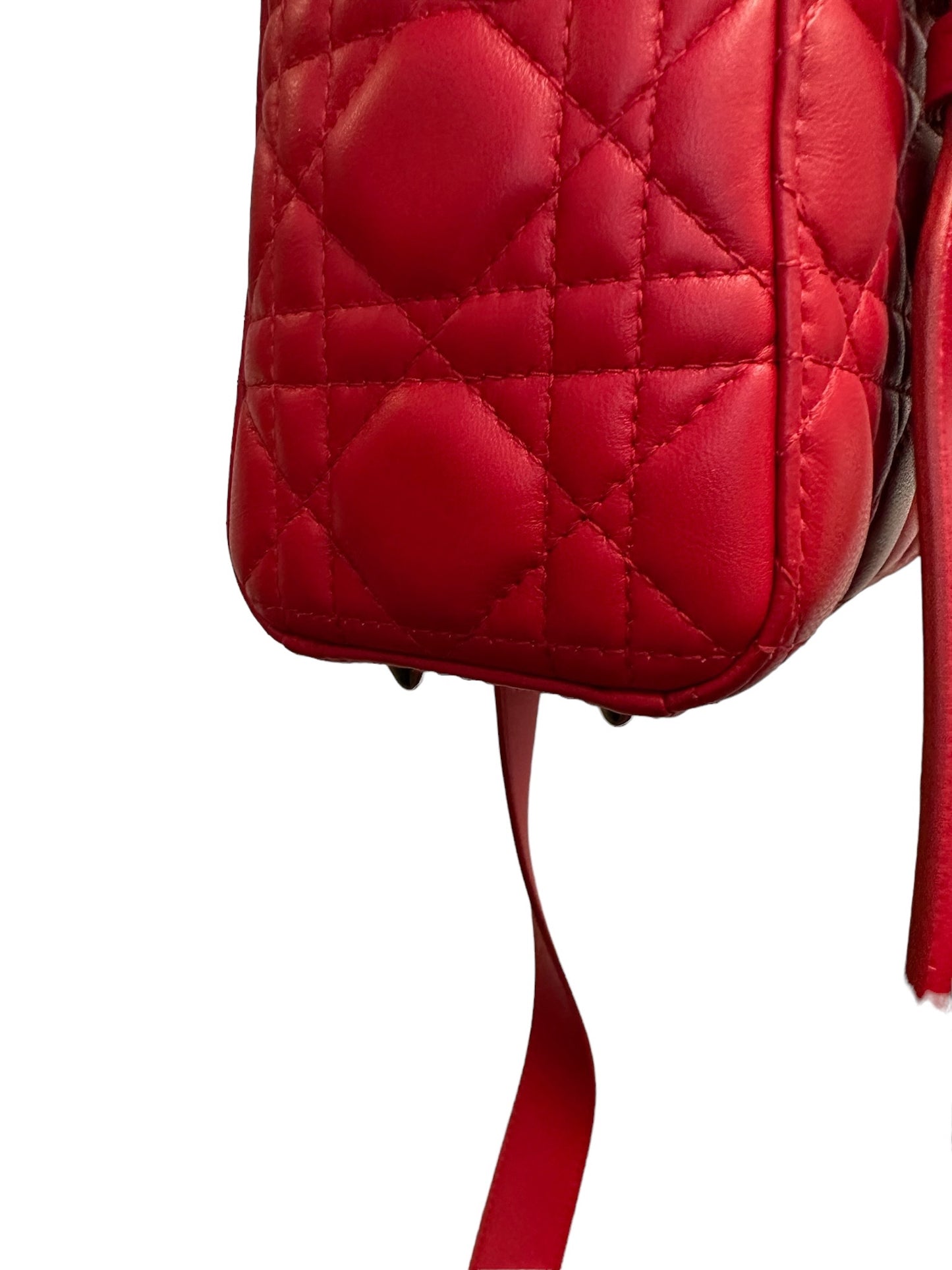 DIOR - Lady Dior Red Cannage Quilted Lambskin Small Amour