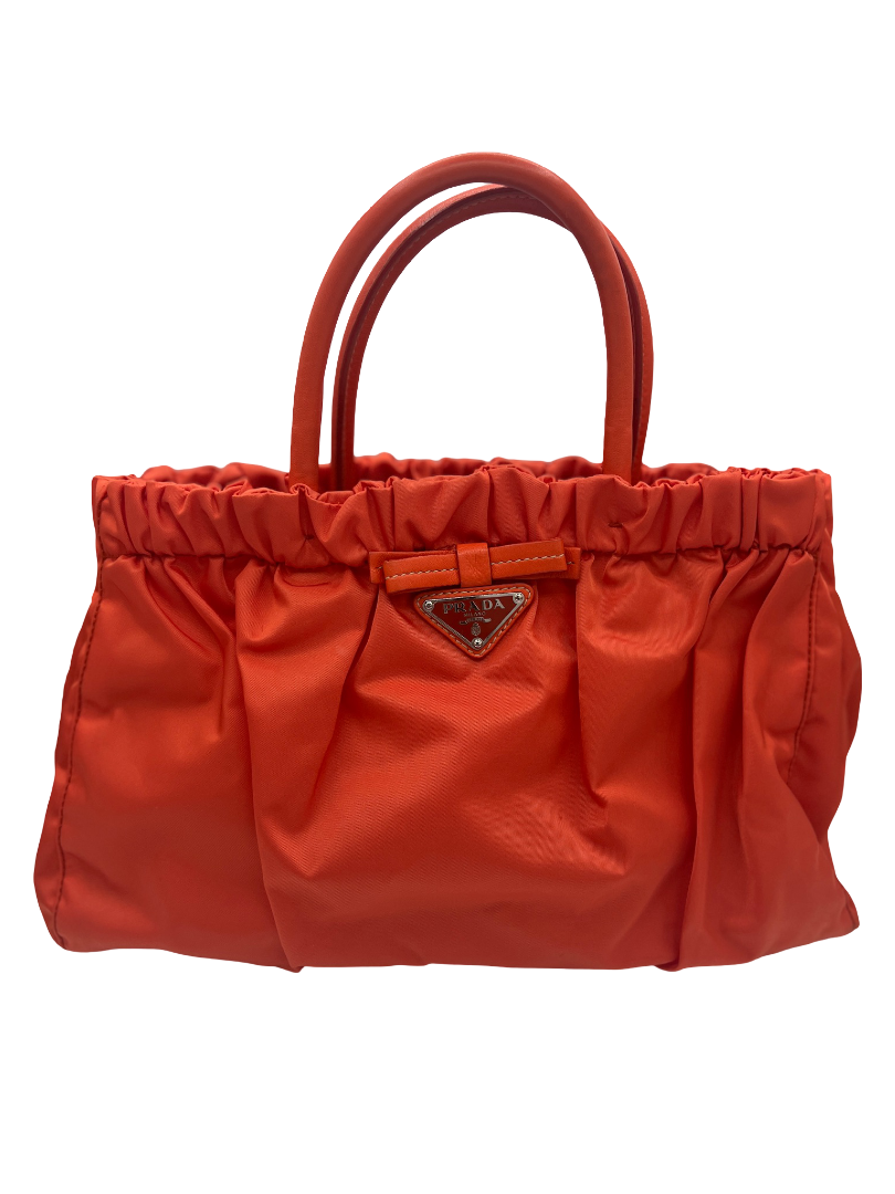 PRADA - Gathered Bag Handbag Orange Nylon