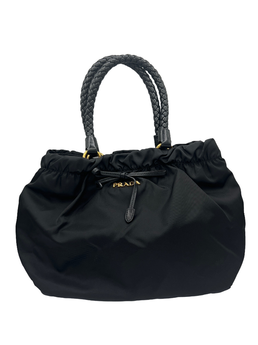 PRADA - Bolso de mano fruncido de nailon negro