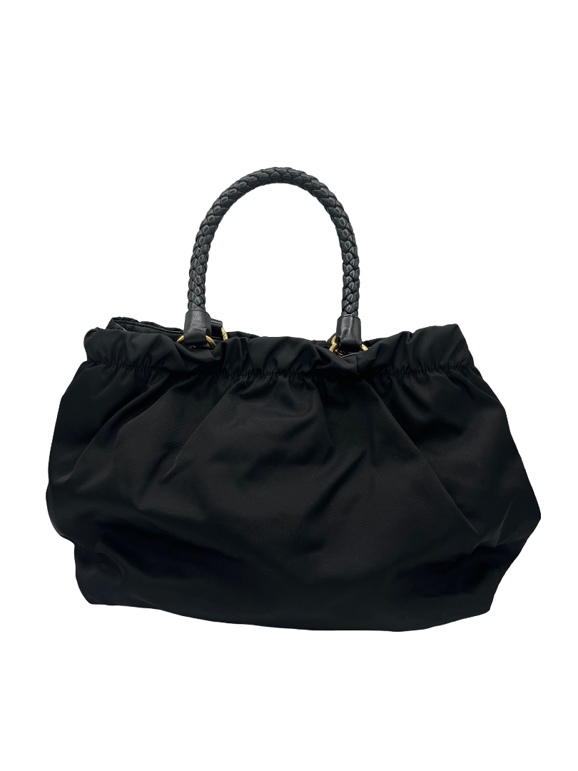 PRADA - Bolso de mano fruncido de nailon negro