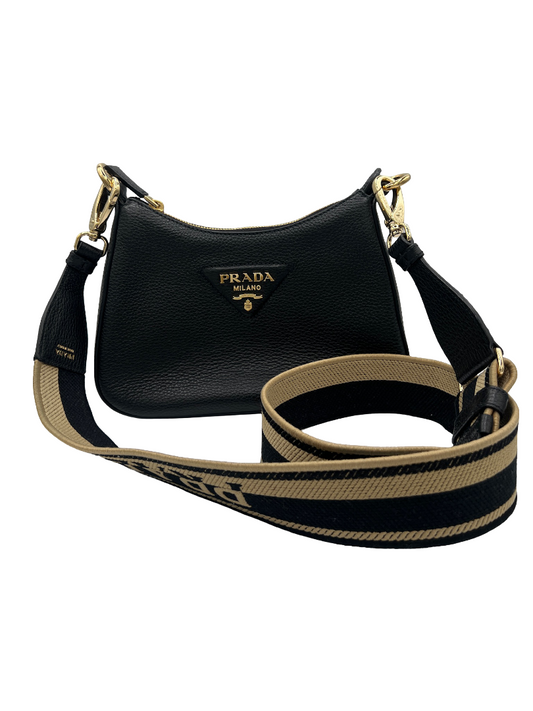 PRADA - Bolso de hombro de piel negra