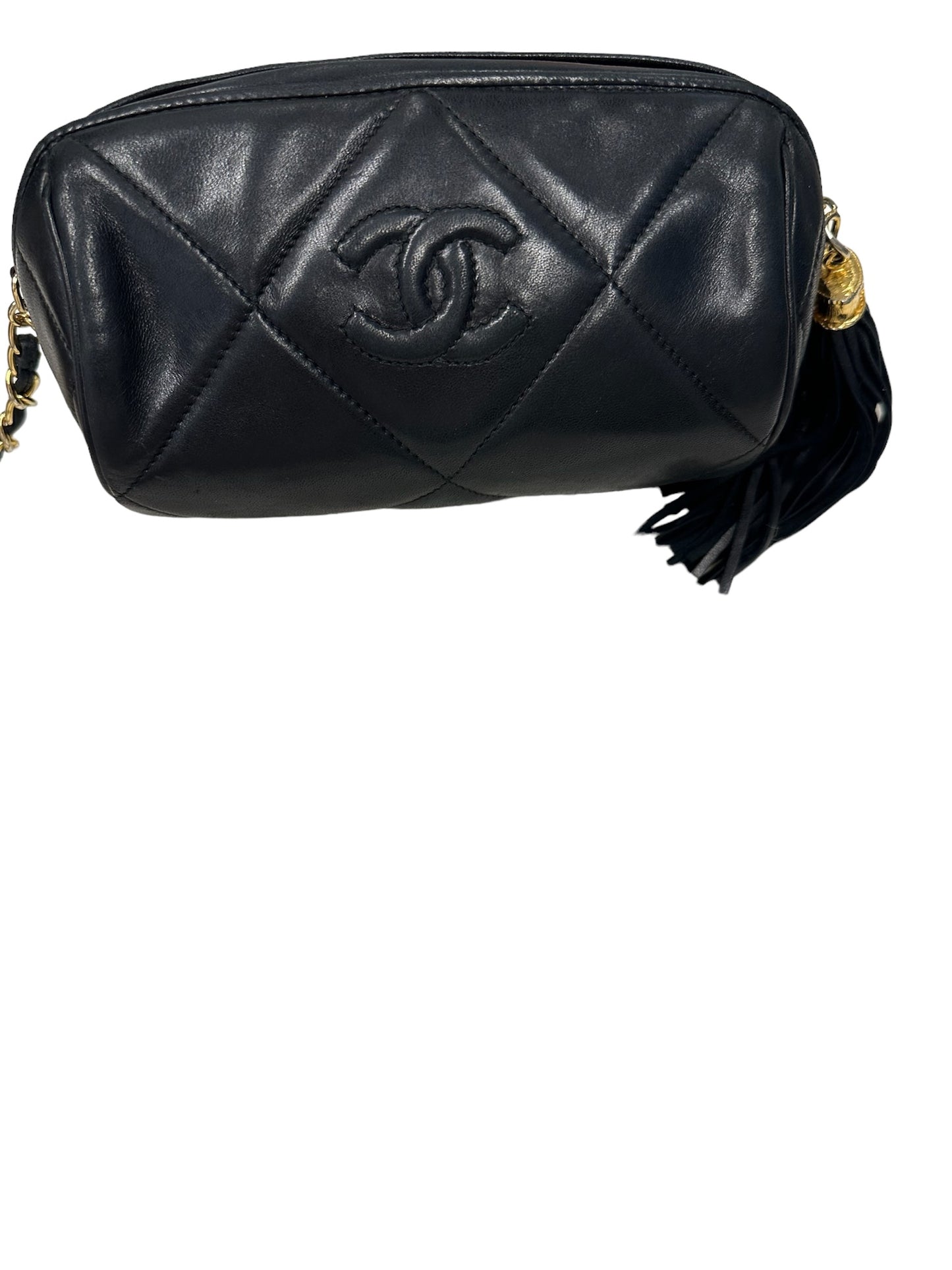 CHANEL - Vintage Black Quilted Lambskin Diamond CC Barrel Bag