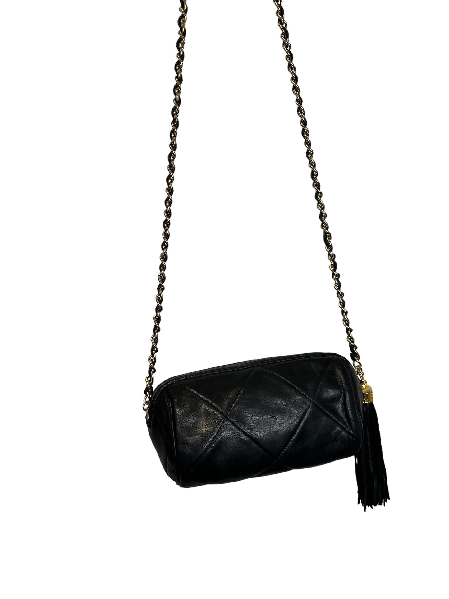 CHANEL - Vintage Black Quilted Lambskin Diamond CC Barrel Bag