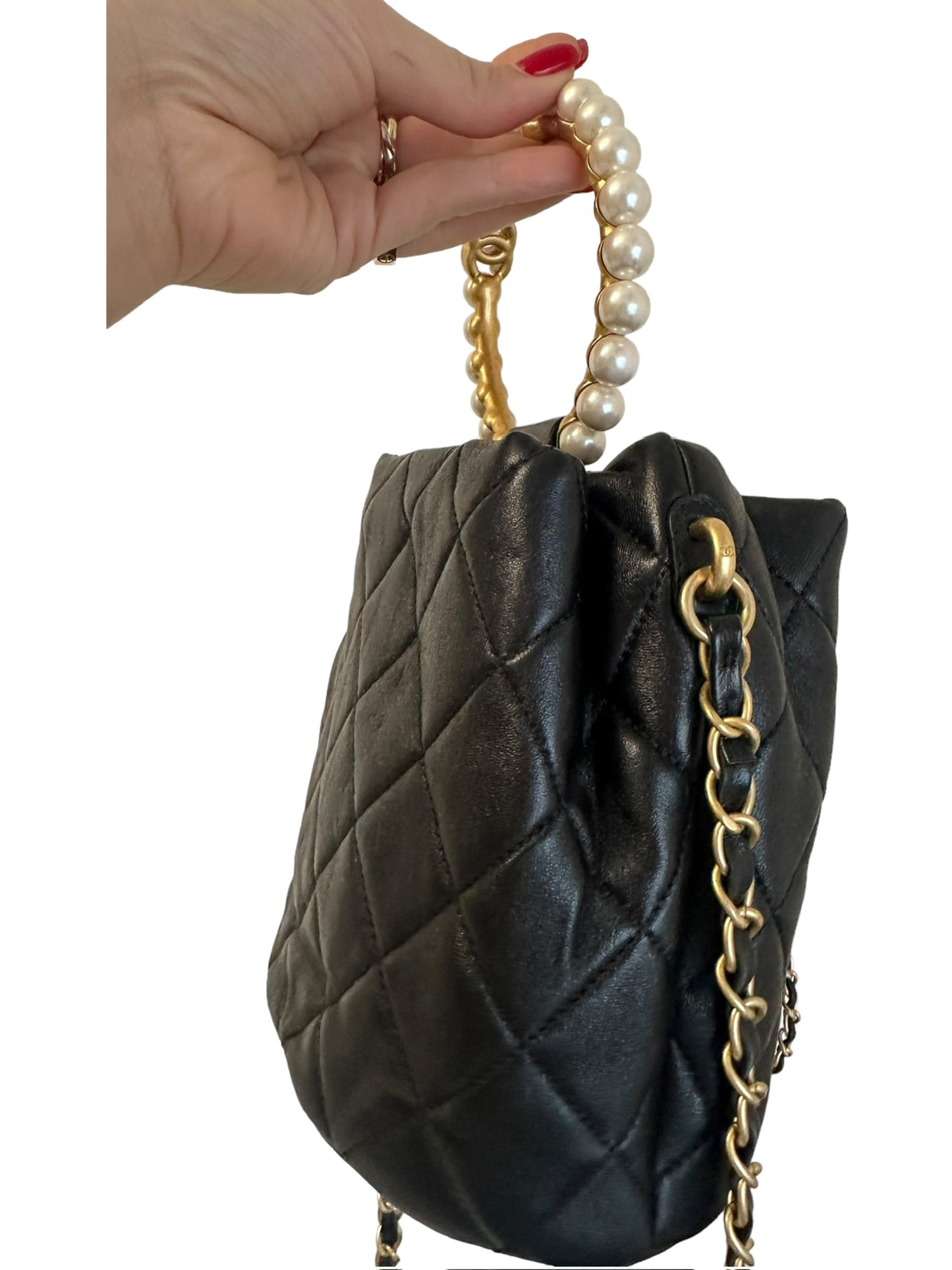 CHANEL - Lambskin Quilted Pearl Crush Drwastring Bag