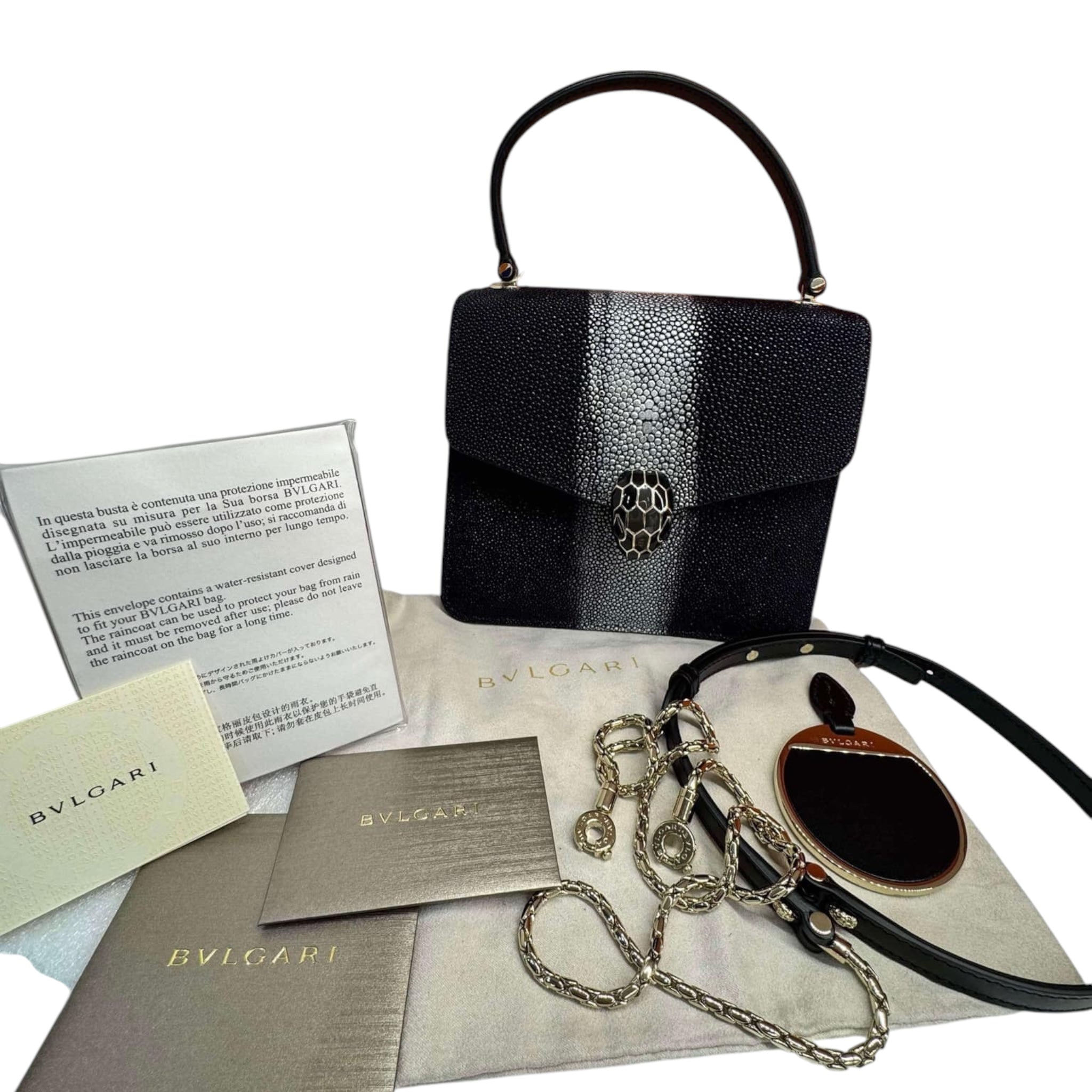 PRE-OWNED Black Silver Stingray And Leather Serpenti Forever Top Handle Bag