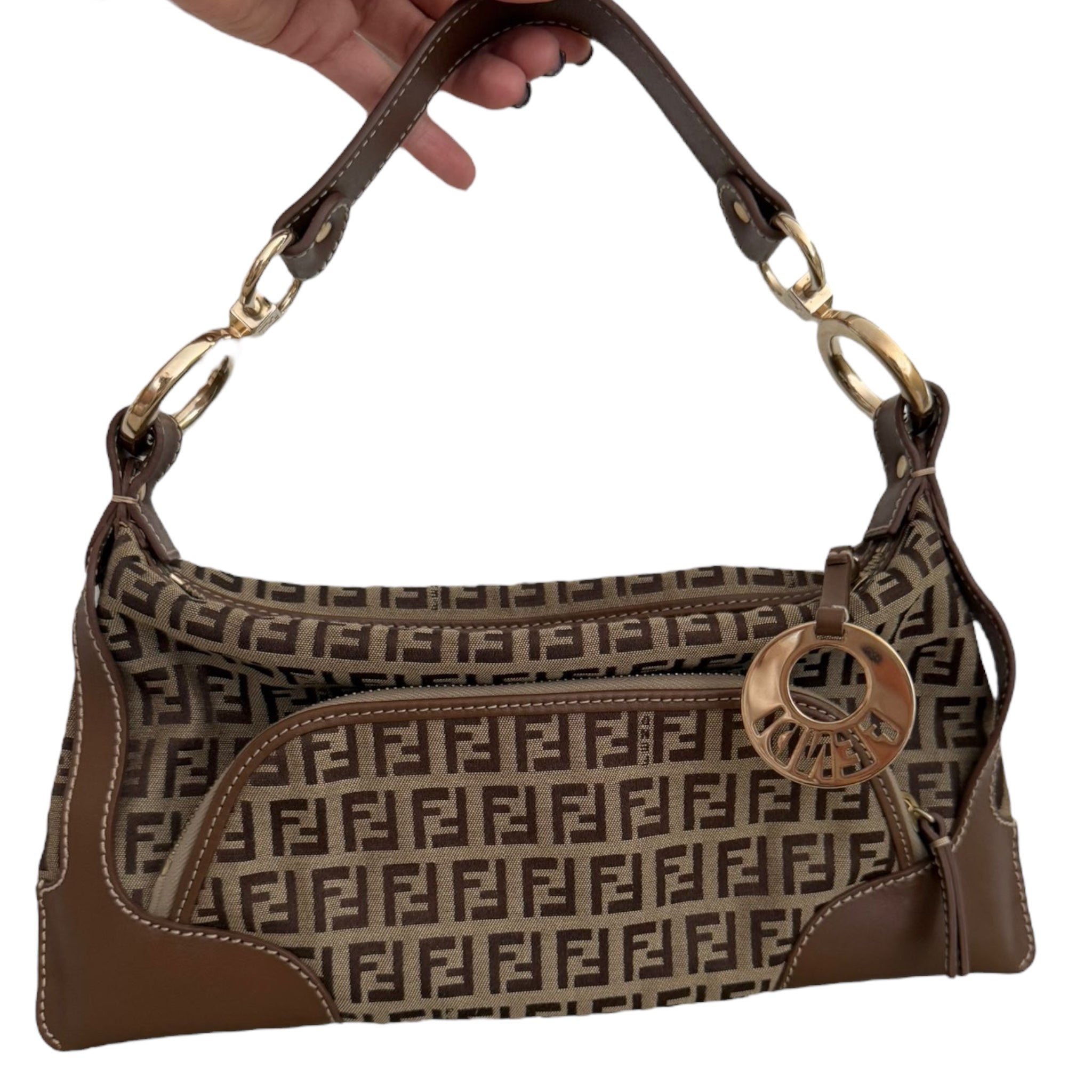 PRE-OWNED FF Brown Zucchino Jacquard Shoulder Bag