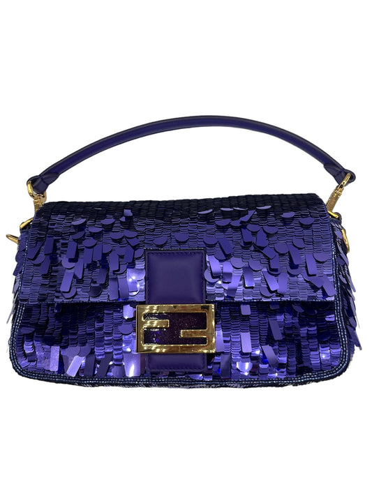 FENDI - Sequin Paillettes Vitello Grace Baguette Viola Purple Rain Shoulder Bag