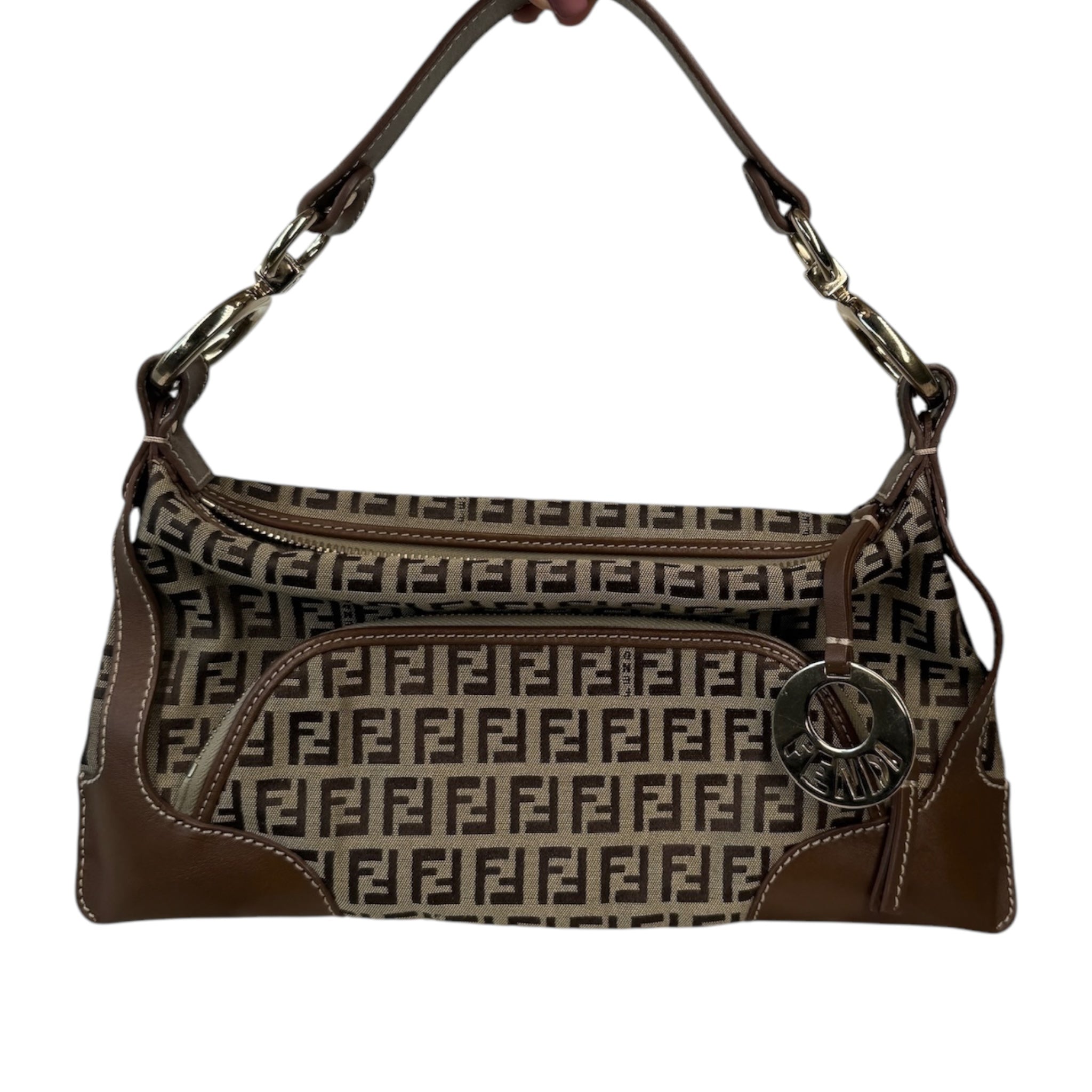 PRE-OWNED FF Brown Zucchino Jacquard Shoulder Bag